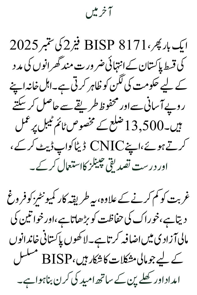 Phase 2 Payments for BISP 8171 September 2025: Detailed Schedule and District List