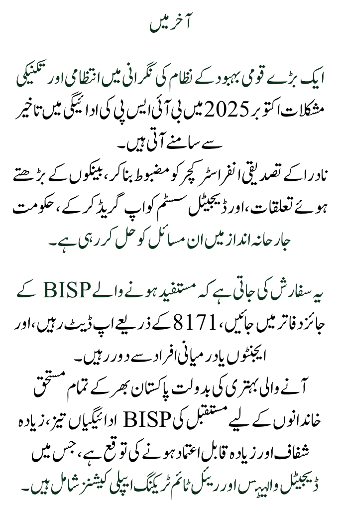 Reasons and Remedies for the October 2025 BISP Payment Delay Update